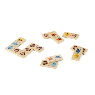 DOMIN. Kids wooden domino game. 28 pieces featuring fun animal figures